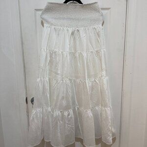 White smocked flowy maxi skirt